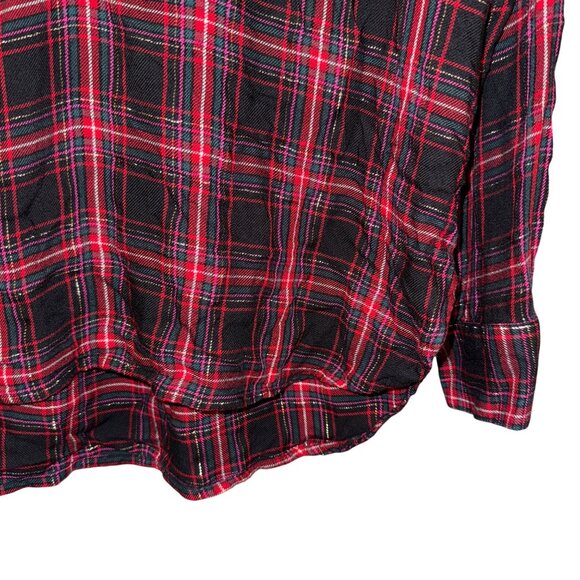 Loft Womens Petite Plaid Top Size SP Red & Black Long Sleeve - Picture 4 of 5